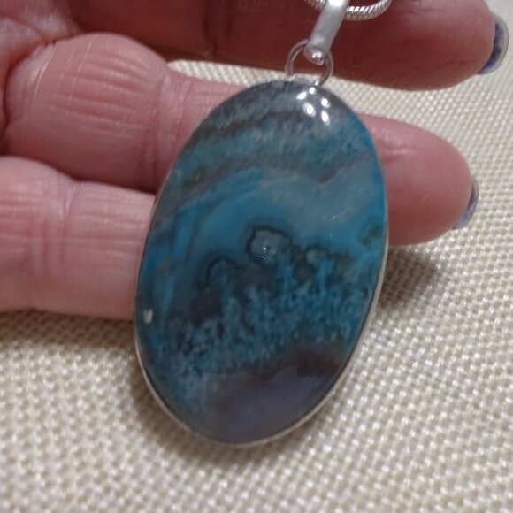 Beautiful MEXICAN LAGUNA Handmade Sterling Pendant/Chain #923B - Picture 3 of 3